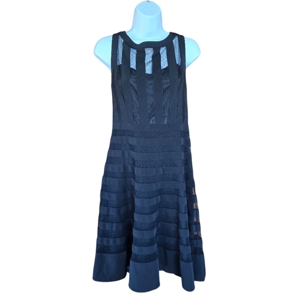 White House Black Market Fit Flare Dress Women 10 Black Mesh Illusion LBD Gothic